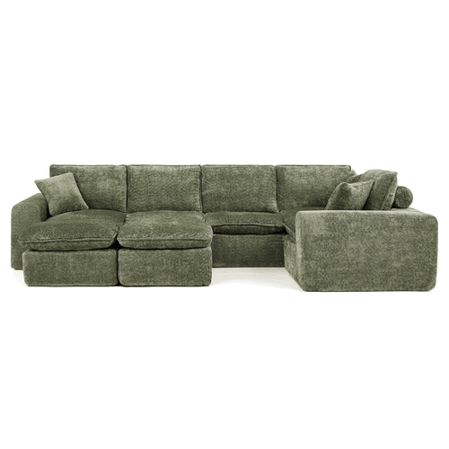 Modern Boucle L-Shaped Sectional Sofa with Two Moveable Ottomans,