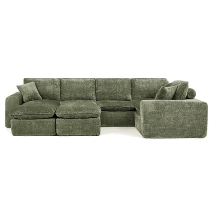 Modern Boucle L-Shaped Sectional Sofa with Two Moveable Ottomans,
