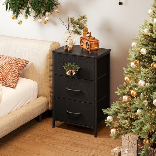 Black 3 Drawer Dresser Nightstand For Bedroom Compact