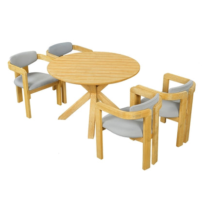 5-Piece Outdoor Acacia Wood Round Dining Set, Solid Wood Patio Table