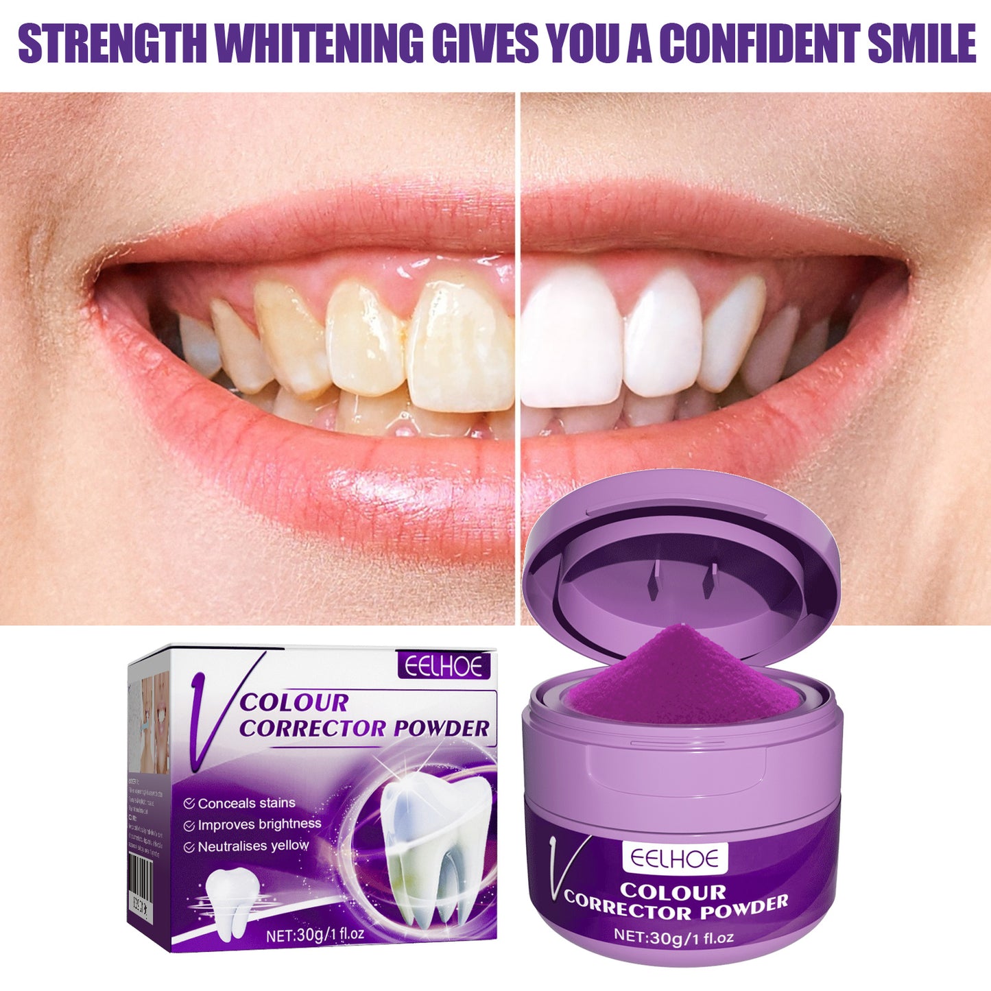 EELHOE v34 Whitening Powder, Cleaning Stains Freshening Breath And Brightening White Teeth Cleaning Powder