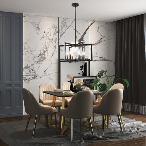 Black Metal Chandelier For Dining Room 6 Light Modern