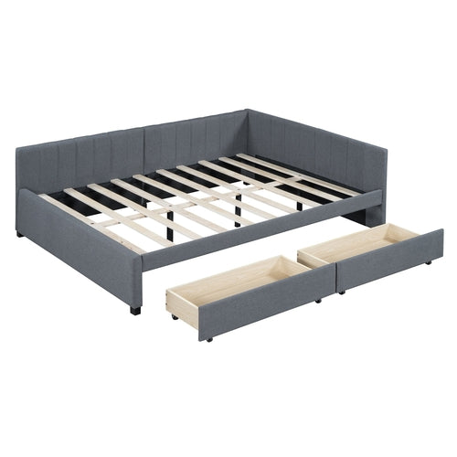 Full Size Upholstered Daybed with 2 Storage Drawers Sofa Bed Frame No