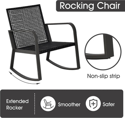 Blue 3 Piece Patio Bistro Set With Rocking Chairs And Cushioned Seats