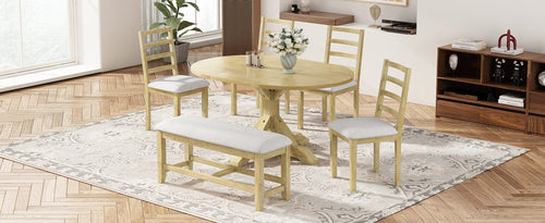 Farmhouse 6-Piece 60inch Extendable Pedestal Dining Table Set with