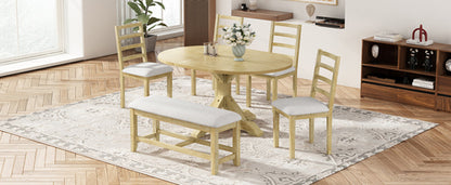 Farmhouse 6-Piece 60inch Extendable Pedestal Dining Table Set with
