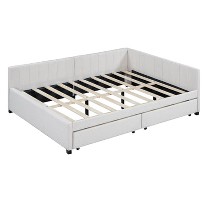 Upholstered Daybed with 2 Storage Drawers Sofa Bed Frame, Linen Fabric