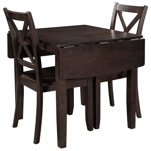 3-Piece Wood Drop Leaf Breakfast Nook Dining Table Set with 2 X-back