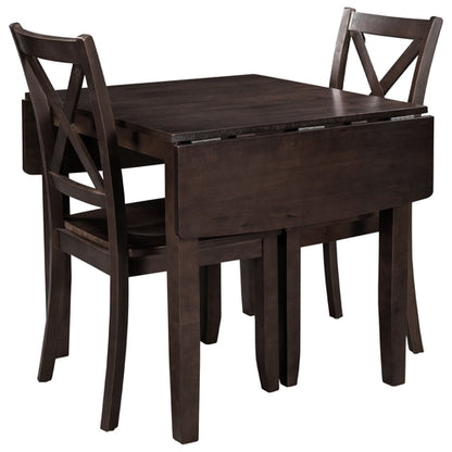 3-Piece Wood Drop Leaf Breakfast Nook Dining Table Set with 2 X-back