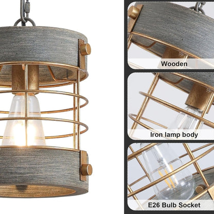 Rustic Farmhouse Pendant Light Adjustable Metal And Wood Blue Gray