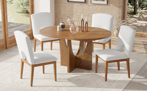 Modern 5-Piece Extendable Round Dining Table Set with 16.2inch