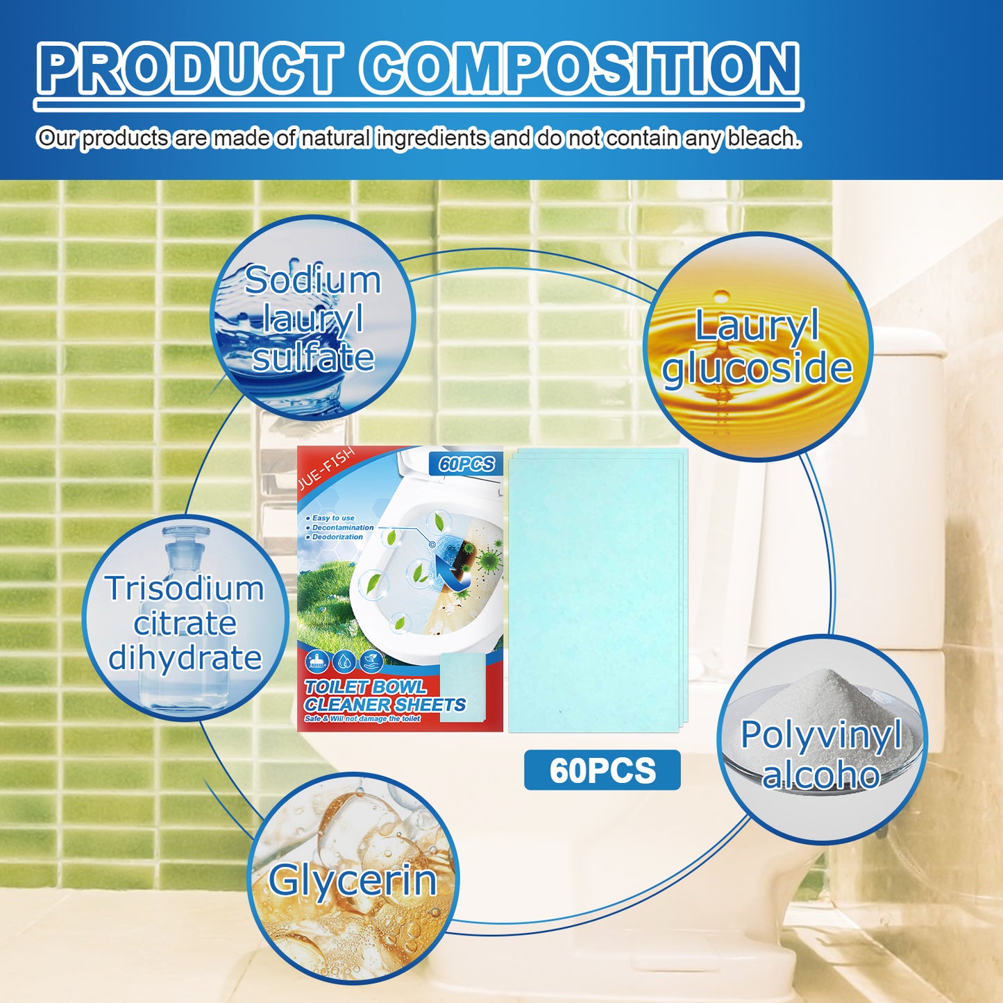 Toilet Cleaning Tablet, Toilet Deodorization Removal Scale Urine Stains Toilet Drain Cleaning Tablet