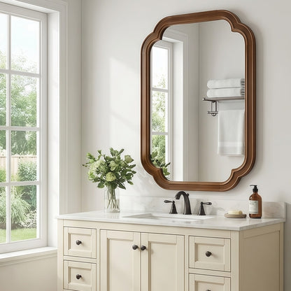 Solid Wood Frame Rounded Corner Decorative Mirror, For Bedroom,