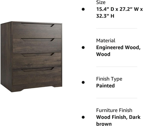Dark Brown 4 Drawer Dresser For Bedroom Storage And Organization