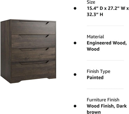 Dark Brown 4 Drawer Dresser For Bedroom Storage And Organization