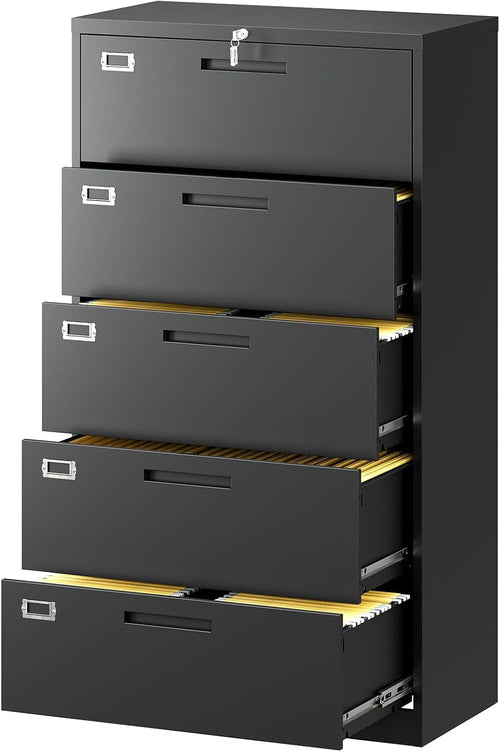 5 Drawer Lateral File Cabinet Lockable Metal Office Storage
