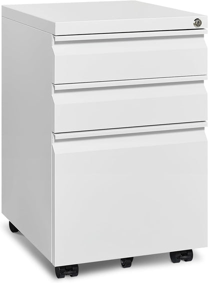 White Rolling File Cabinet With Lock Office Storage