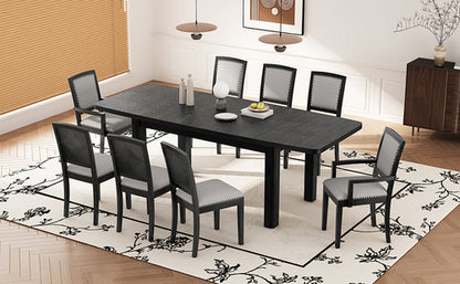 Rustic Extendable Dining Table Set with Removable Leaf, 6 Upholstered