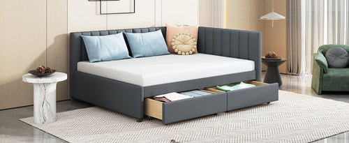 Upholstered Daybed with 2 Storage Drawers Sofa Bed Frame, Linen Fabric