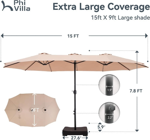 15Ft Large Patio Umbrellas with Base Included, Outdoor Double-Sided