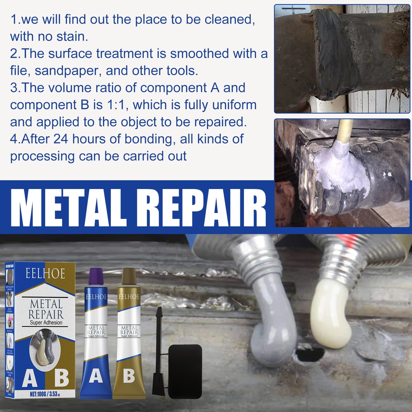 EELHOE Metal Repair Glue, Crack Plugging Quick Dry High Temperature Welding Metal Repair Agent