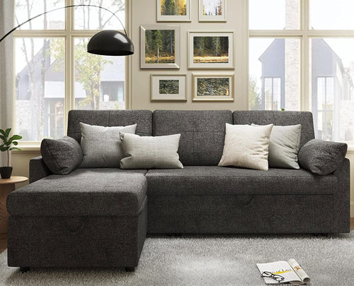 Gray Sectional Sleeper Sofa With Storage Chaise Bed