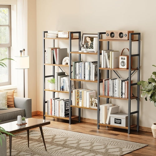Triple 4 Tier Bookshelf, Bookcase with 11 Open Display Shelves, Wide