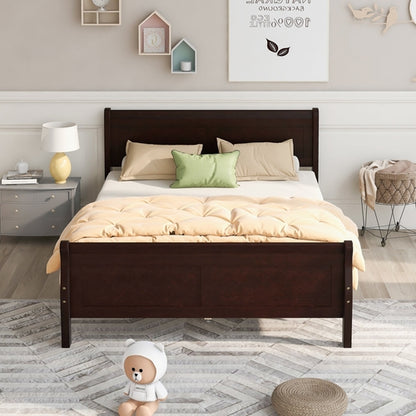 Wood Platform Bed with Headboard and Wooden Slat Support