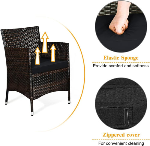 4 Piece Rattan Patio Set With Tempered Glass Table