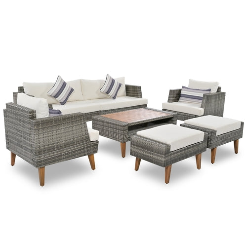 6-Pieces All Weather PE Wicker Sofa Set, Outdoor Rattan sofa With