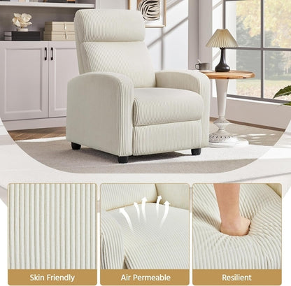 Beige Corduroy Recliner Chair Adjustable For Living Room Home Theater