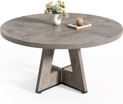 Round 47 Inch Dining Table For 4 To 6 With Grey Pedestal