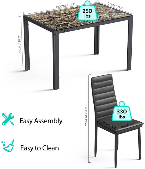 Glass Dining Table Set For 6 With PU Leather Chairs 7 Piece