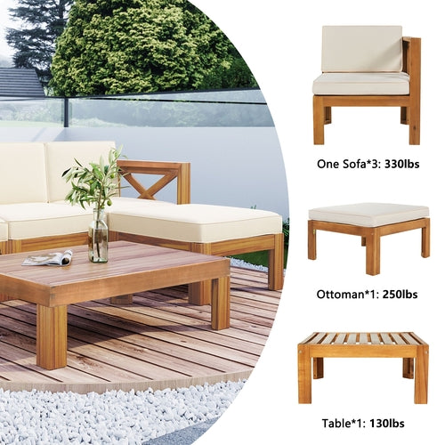 Outdoor Backyard Patio Wood 5-Piece Sectional Sofa Seating Group Set