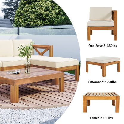 Outdoor Backyard Patio Wood 5-Piece Sectional Sofa Seating Group Set