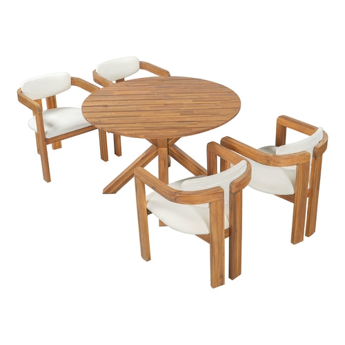 5-Piece Outdoor Acacia Wood Round Dining Set, Solid Wood Patio Table