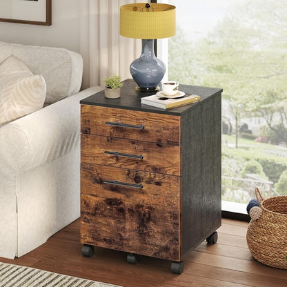 Wooden Three Drawer File Cabinet Under Desk Fits A4 Letter Size Rustic