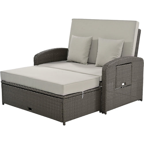 Outdoor Chaise Lounge Rattan White with Adjustable Design for Patio,