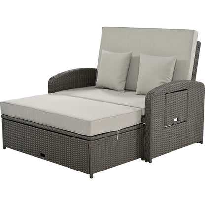 Outdoor Chaise Lounge Rattan White with Adjustable Design for Patio,