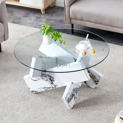 Modern Round Glass Coffee Table – 33.4" Tempered Glass Top with MDF