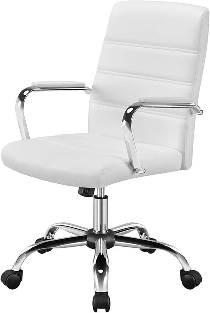 White Leather Ergonomic Office Chair With Height Adjustment
