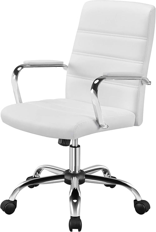 White Leather Ergonomic Office Chair With Height Adjustment