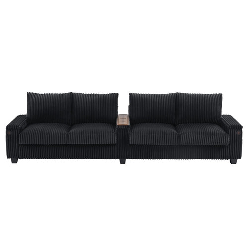 Modern 4-Seater Corduroy Sofa Couch with USB Ports, Hidden Storage and