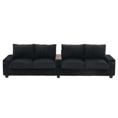 Modern 4-Seater Corduroy Sofa Couch with USB Ports, Hidden Storage and