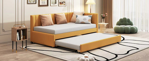 Upholstered Daybed with Trundle Sofa Bed Frame No Box Spring Needed,
