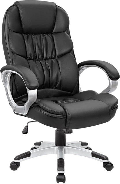 Black PU Leather Office Chair With Adjustable Height And Lumbar