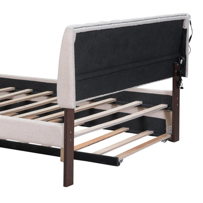 Teddy Fleece Queen Size Upholstered Platform Bed with Twin XL Trundle
