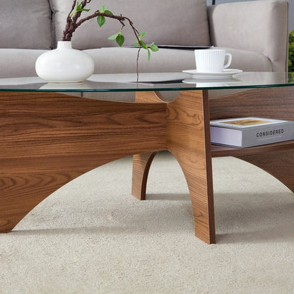 Oval Glass Coffee Table – 41.3" Modern Tempered Glass Table,