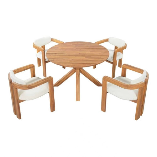 5-Piece Outdoor Acacia Wood Round Dining Set, Solid Wood Patio Table