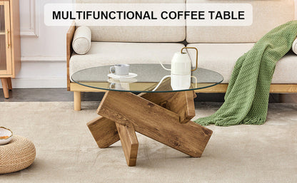 Modern Round Glass Coffee Table – 33.4" Tempered Glass Top with MDF
